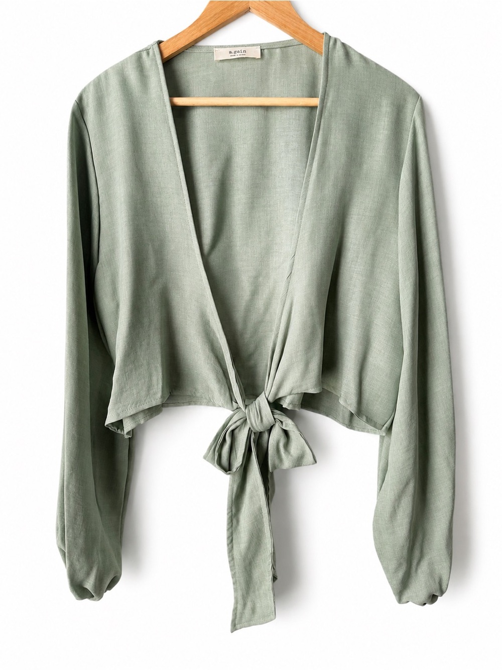A.gain Tie-Front Cropped Blouse Size L